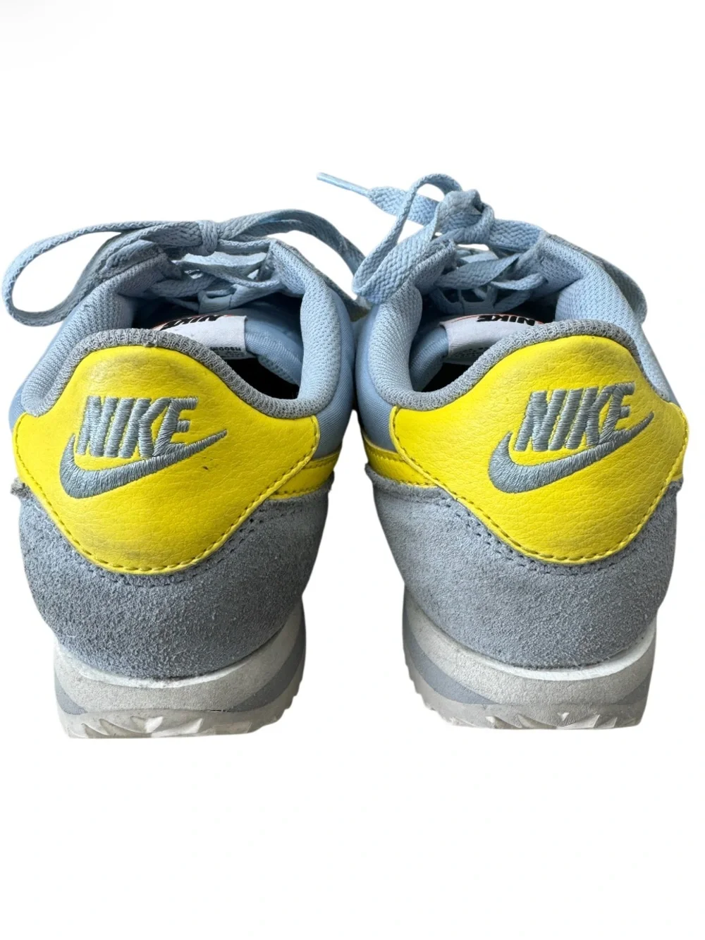 Nike Cortez Textile sneakers, light blue upper with yellow Swoosh Size 7.5